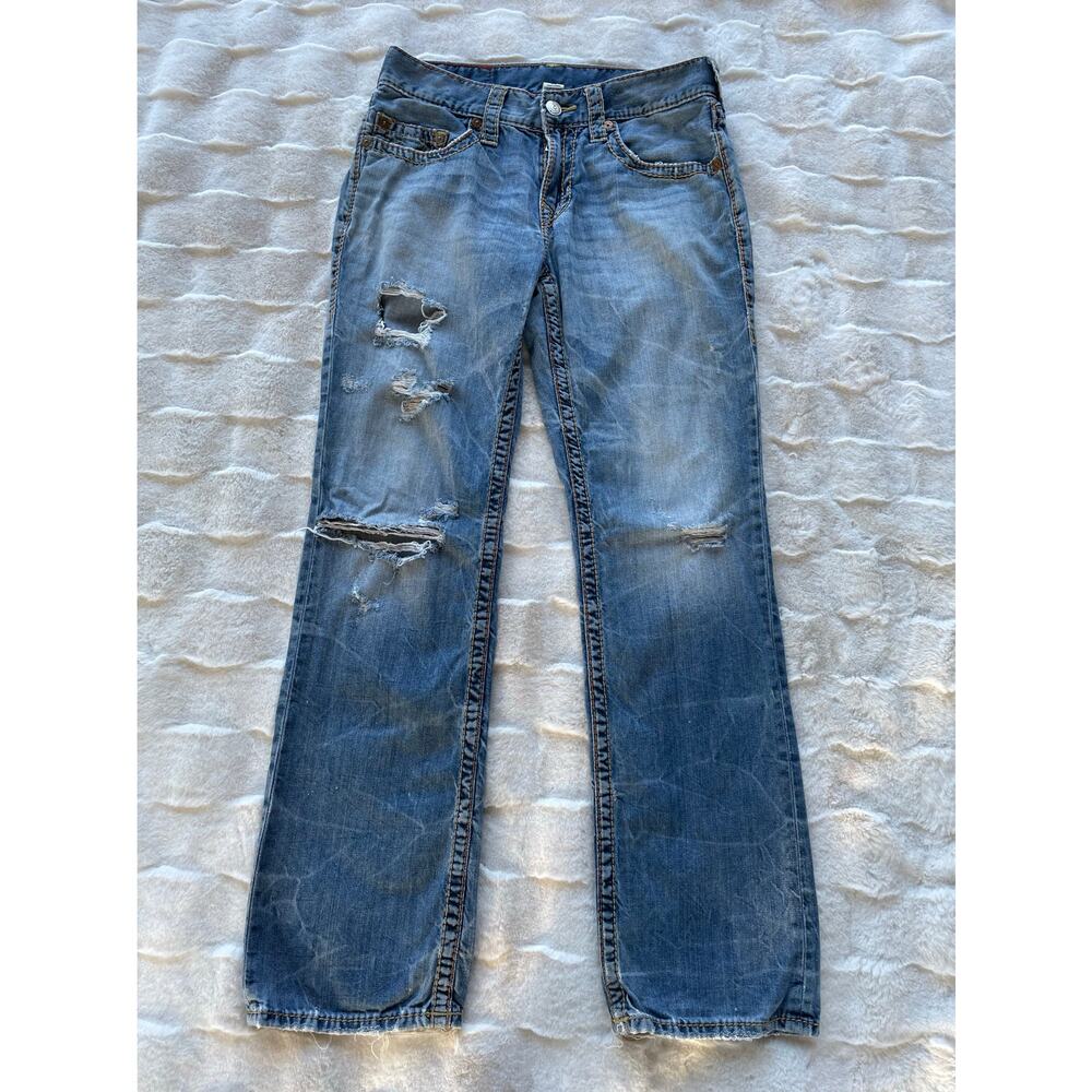 🔥True Religion Section Straight Leg Holes Ripped Distressed Grunge Men Jeans 32